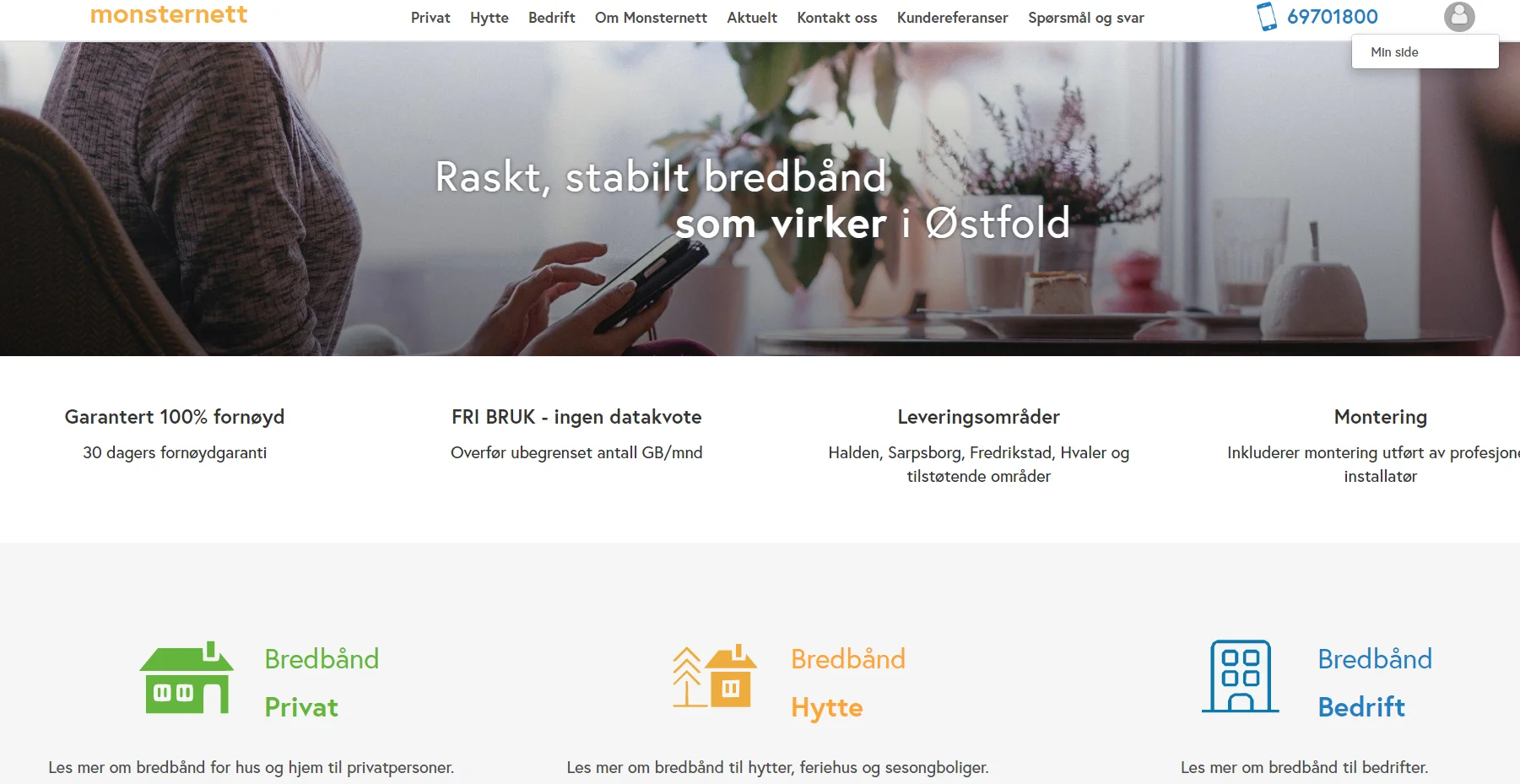 Øverst til høyre finner du Min Side-koblingen hos Monsternett.